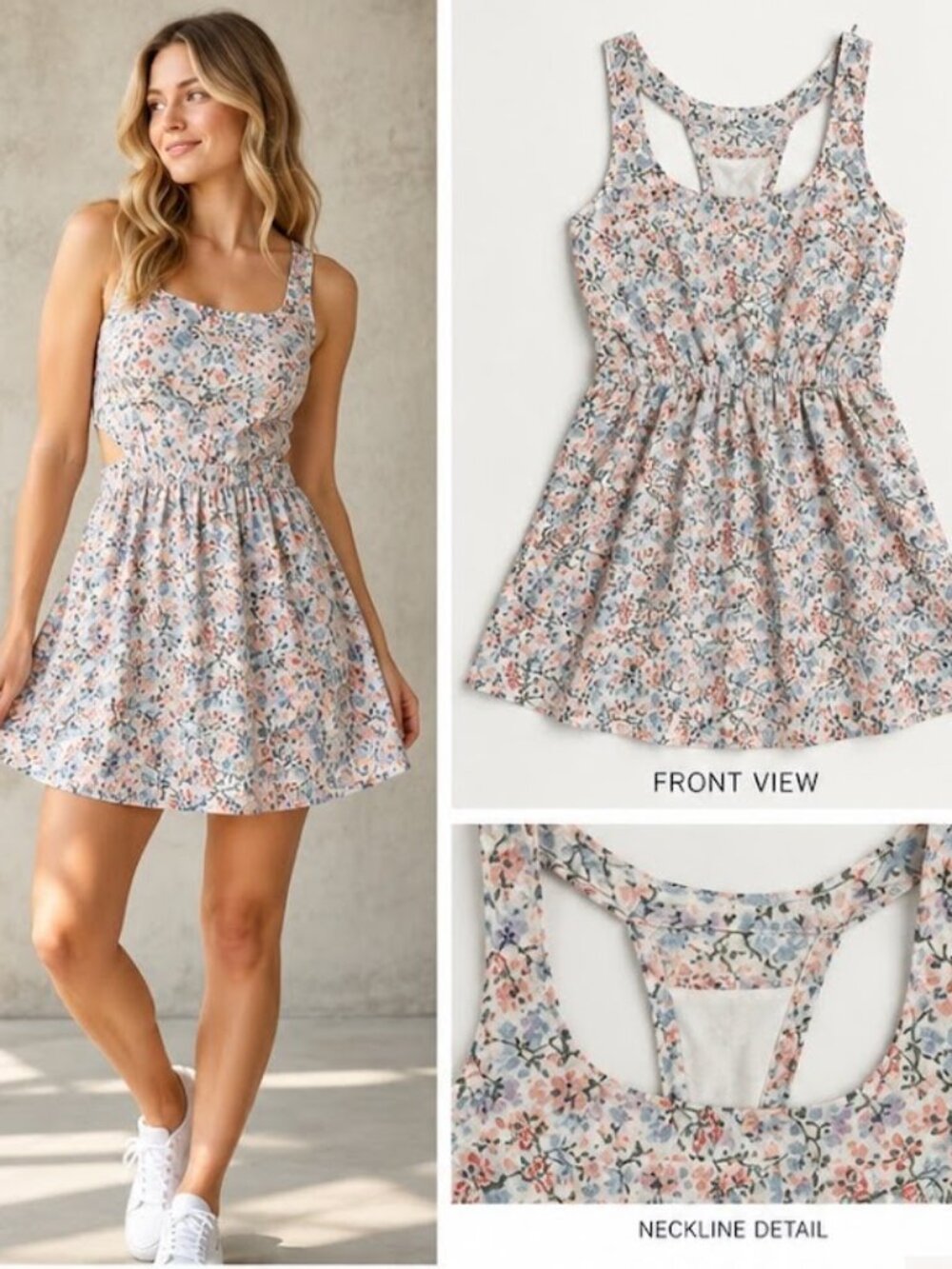 H&M Divided Floral Cutout Sundress Women’s Size 4 Pastel Fit & Flare Mini Dress